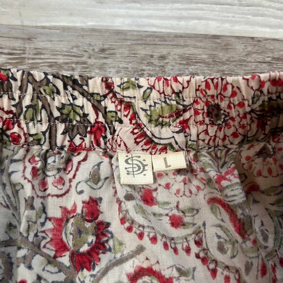 Anokhi India Block Print Cotton Shorts Red Floral Paisley Elastic Waist L - Picture 10 of 10